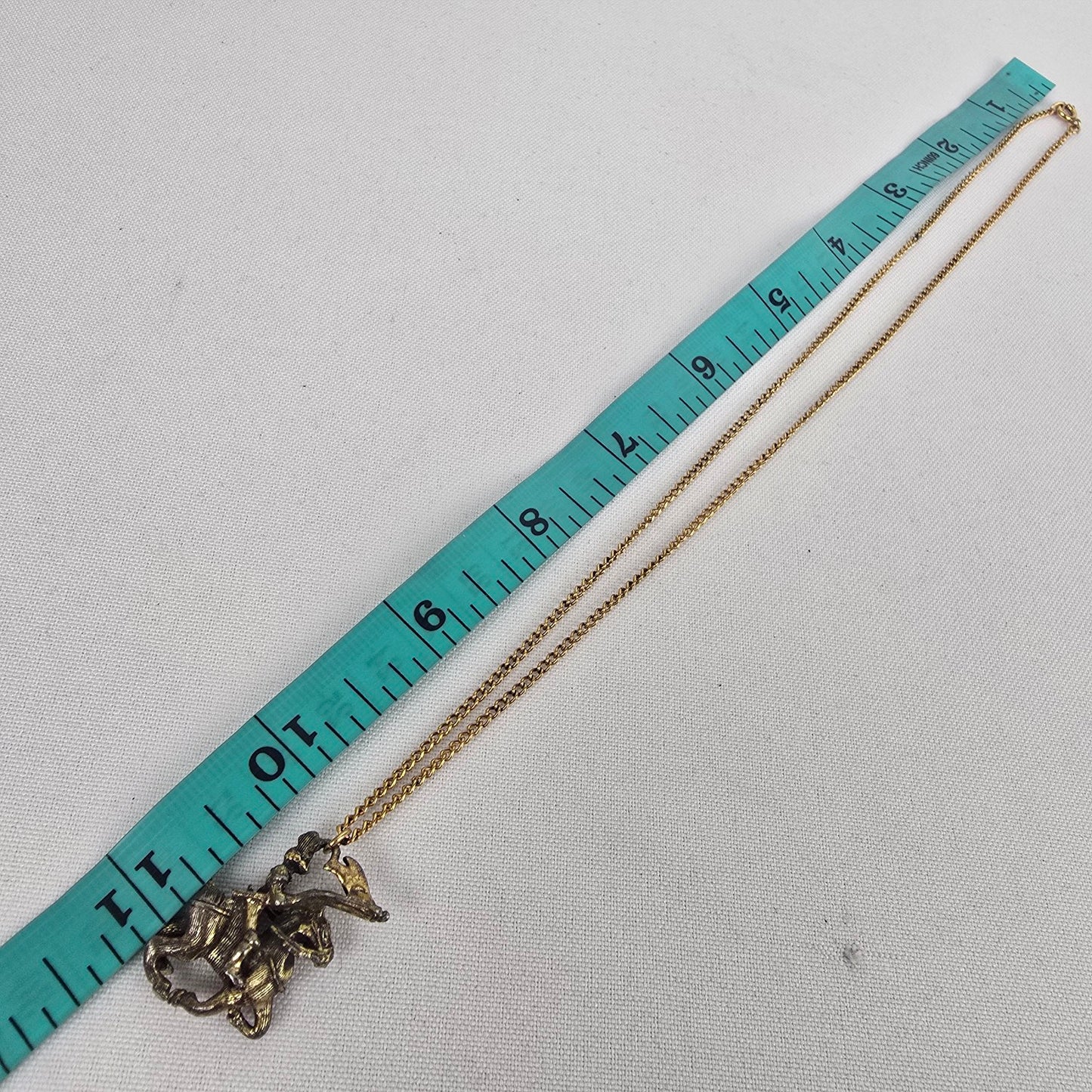 Vintage Gold Tone Knight on Horse Pendant Necklace