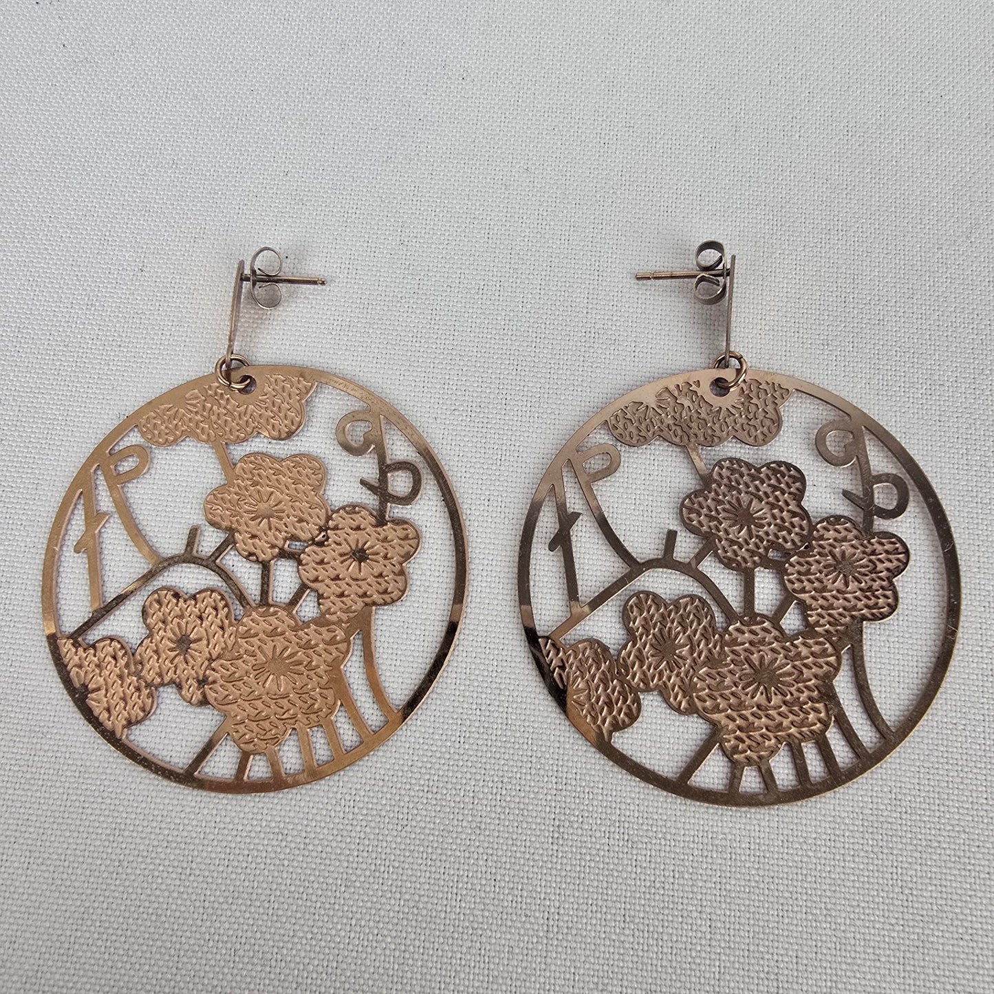 Steel Time Gold Tone Floral Laser Cut Earrings