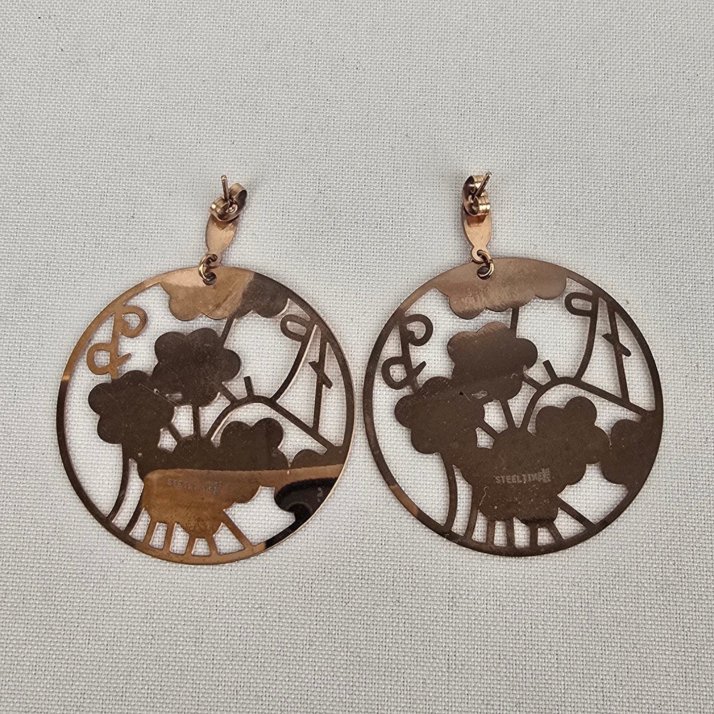 Steel Time Gold Tone Floral Laser Cut Earrings