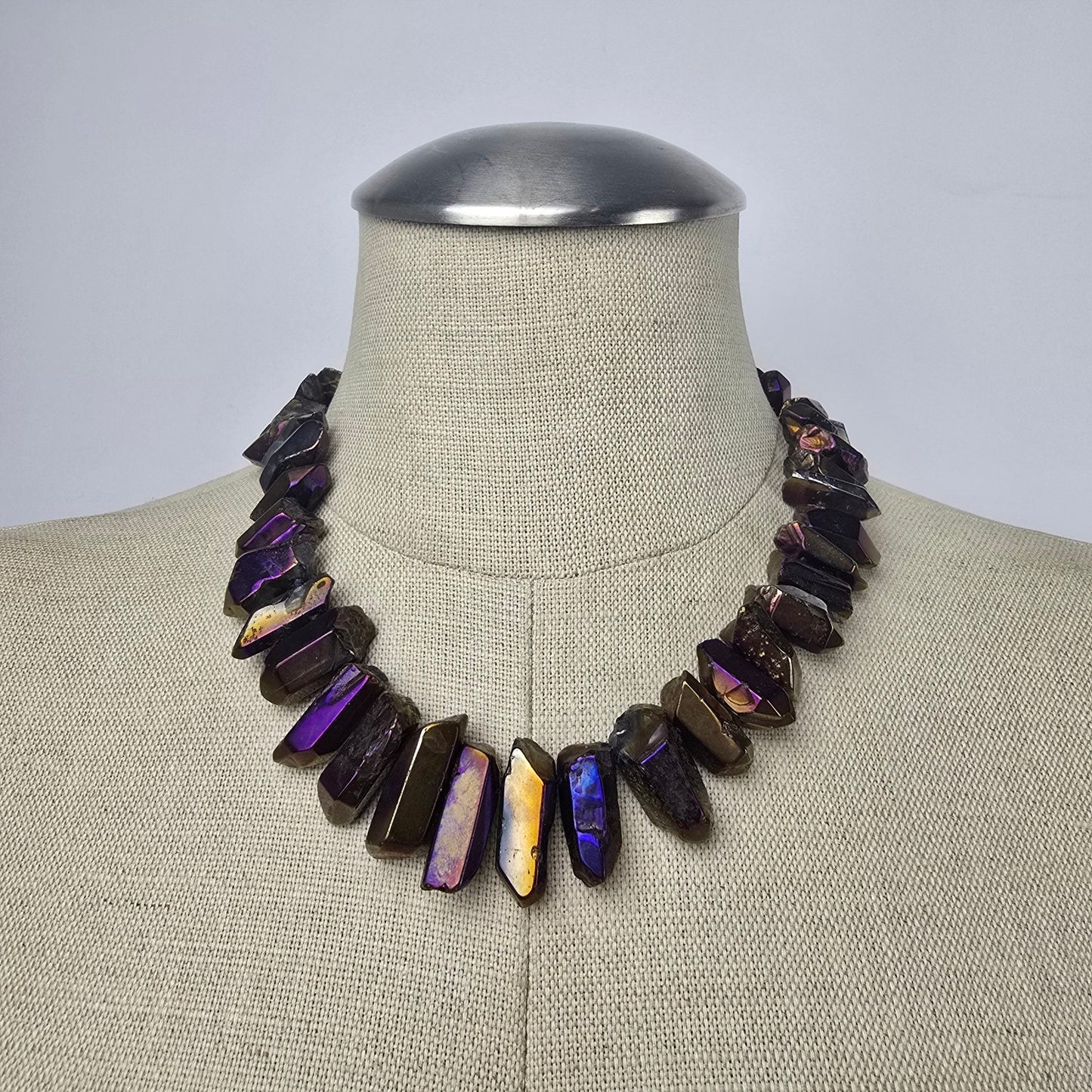 Lucas Lameth 925 Silver Titanium Coated Quartz Brown Metallic Necklace