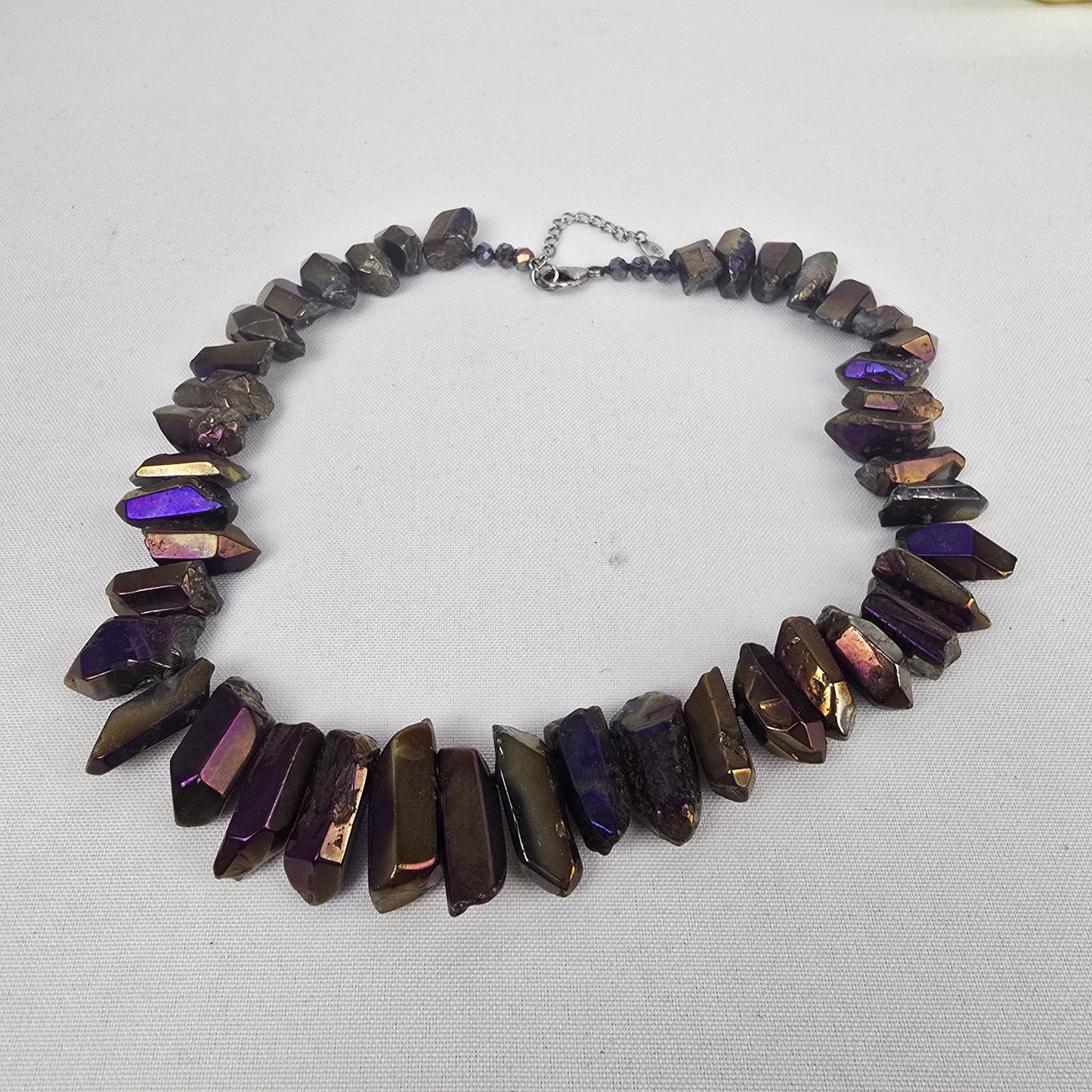 Lucas Lameth 925 Silver Titanium Coated Quartz Brown Metallic Necklace