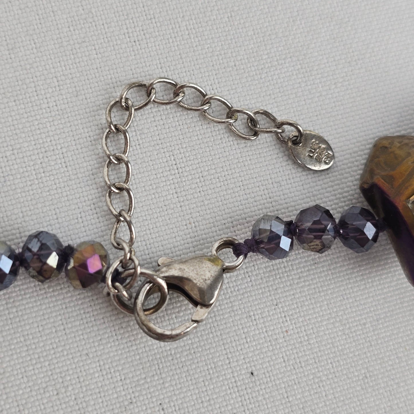 Lucas Lameth 925 Silver Titanium Coated Quartz Brown Metallic Necklace