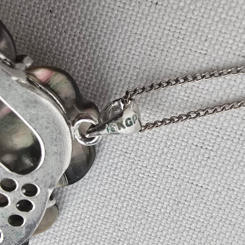 925 Sterling Chain Schell & Faux Pearl Flower Pendant Necklace