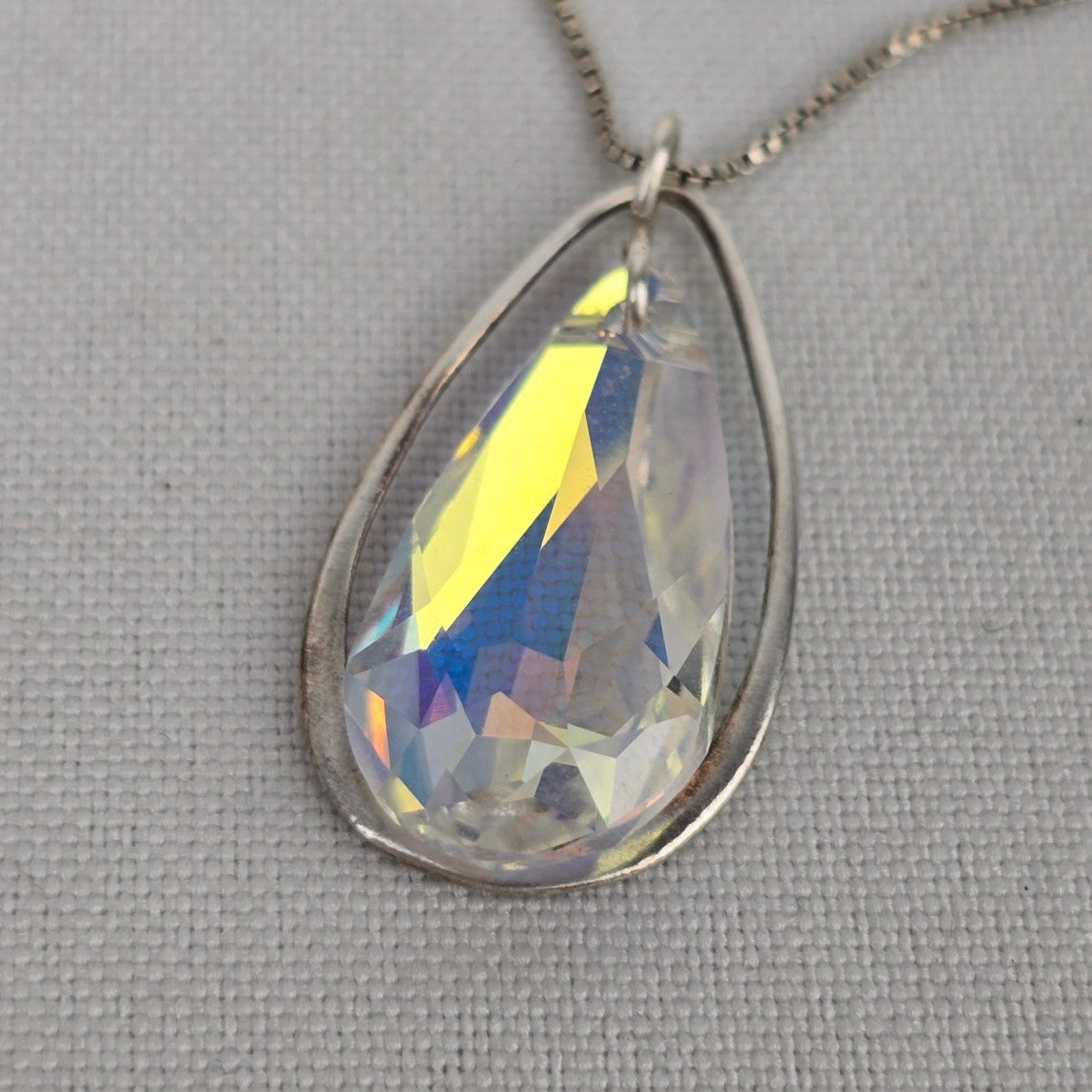 FNA 925 italy Silver AB Crystal Pendant Necklace