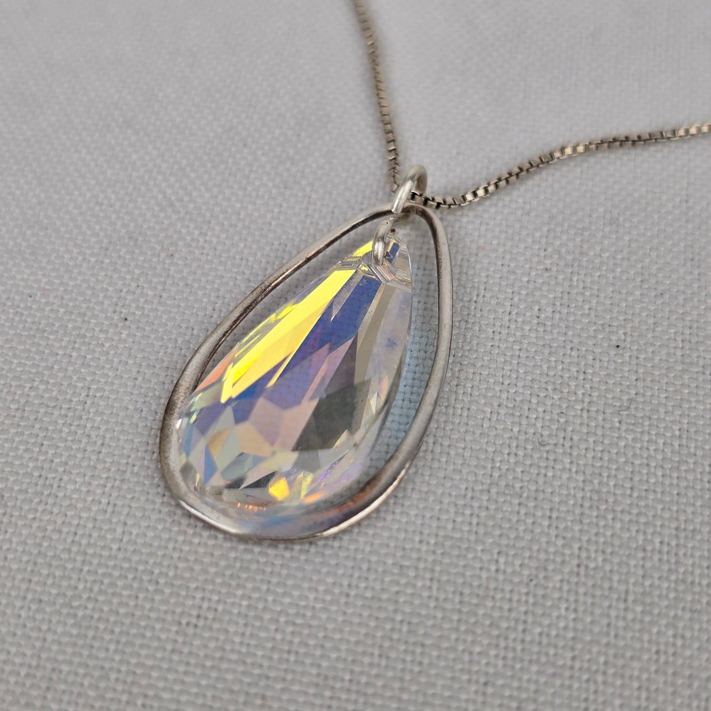 FNA 925 italy Silver AB Crystal Pendant Necklace