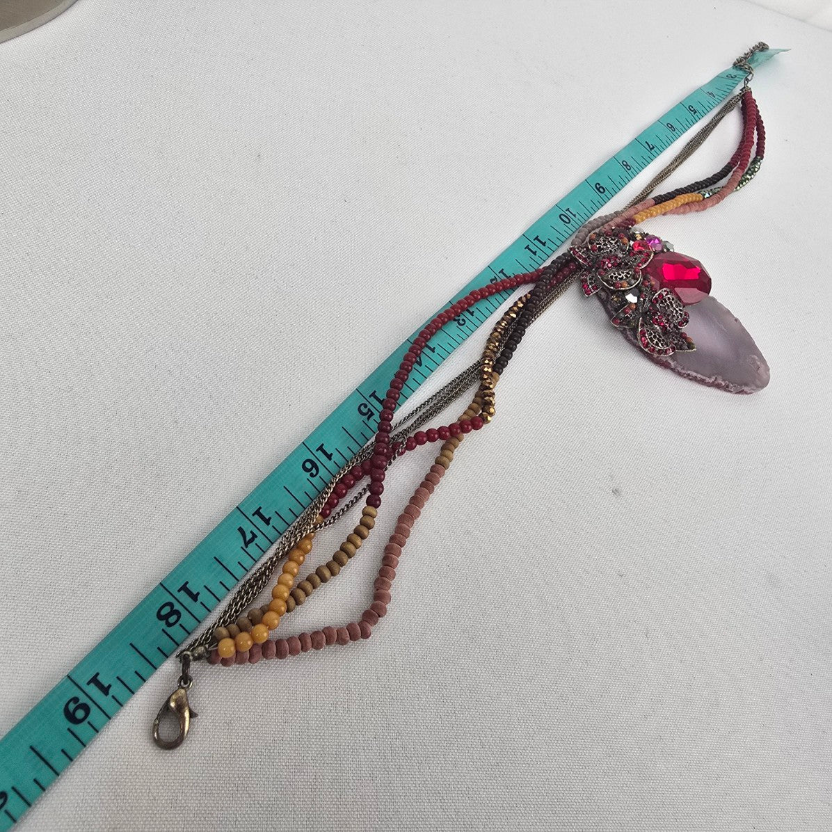 Red Rhinestone Floral Geode Pendant Beaded Statement Necklace