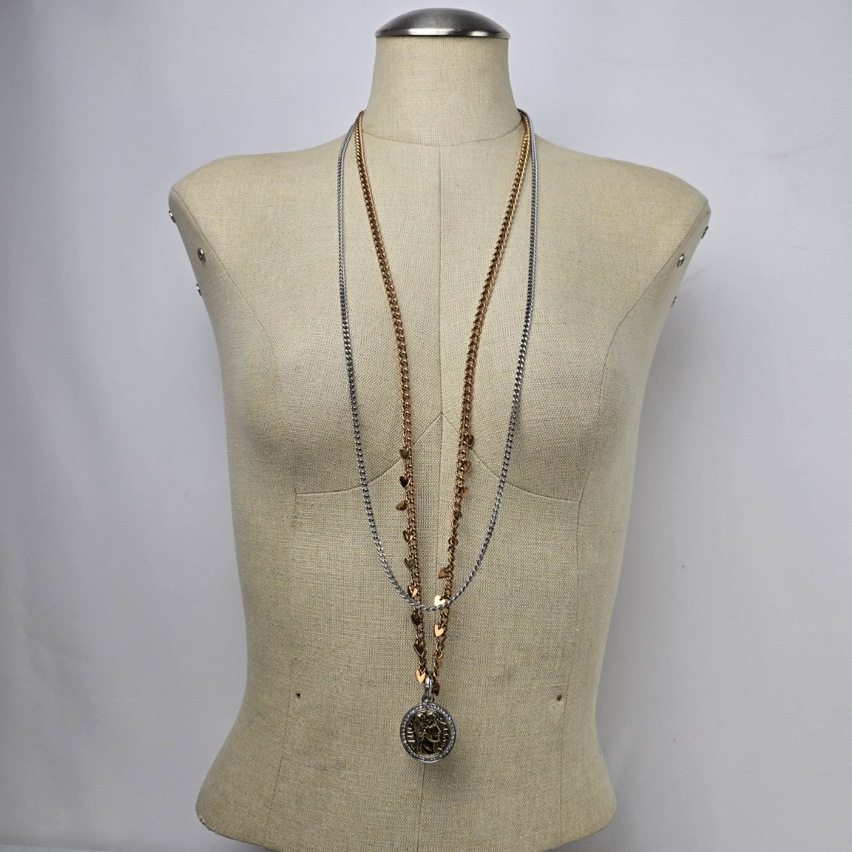 Dyrberg Kern Copper & Silver Chain Coin Pendant Necklace