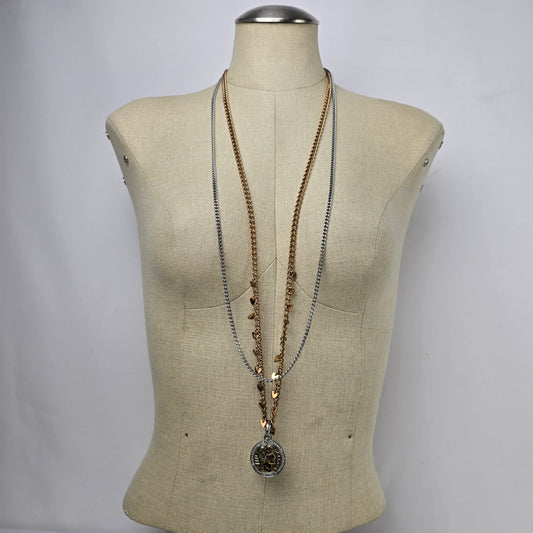 Dyrberg Kern Copper & Silver Chain Coin Pendant Necklace