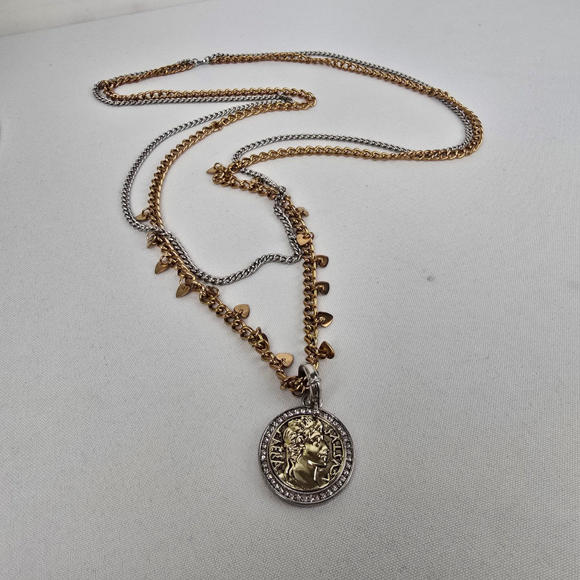 Dyrberg Kern Copper & Silver Chain Coin Pendant Necklace