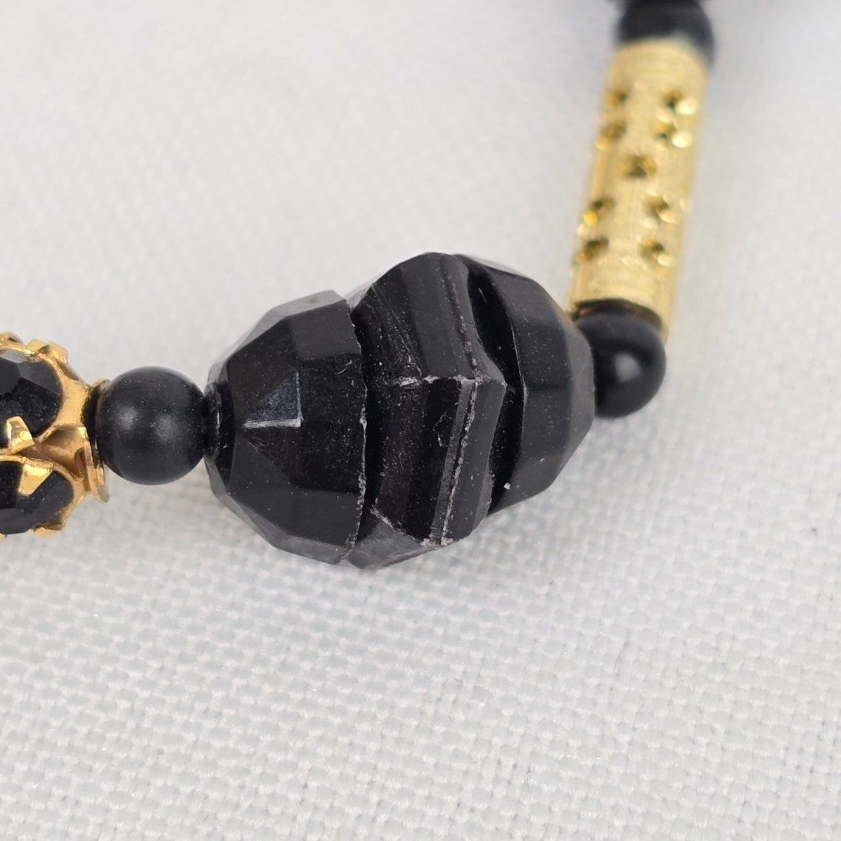 Vintage Gold & Black Beaded Choker Necklace Sterling Clasp