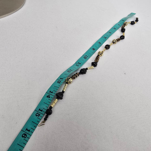 Vintage Gold & Black Beaded Choker Necklace Sterling Clasp