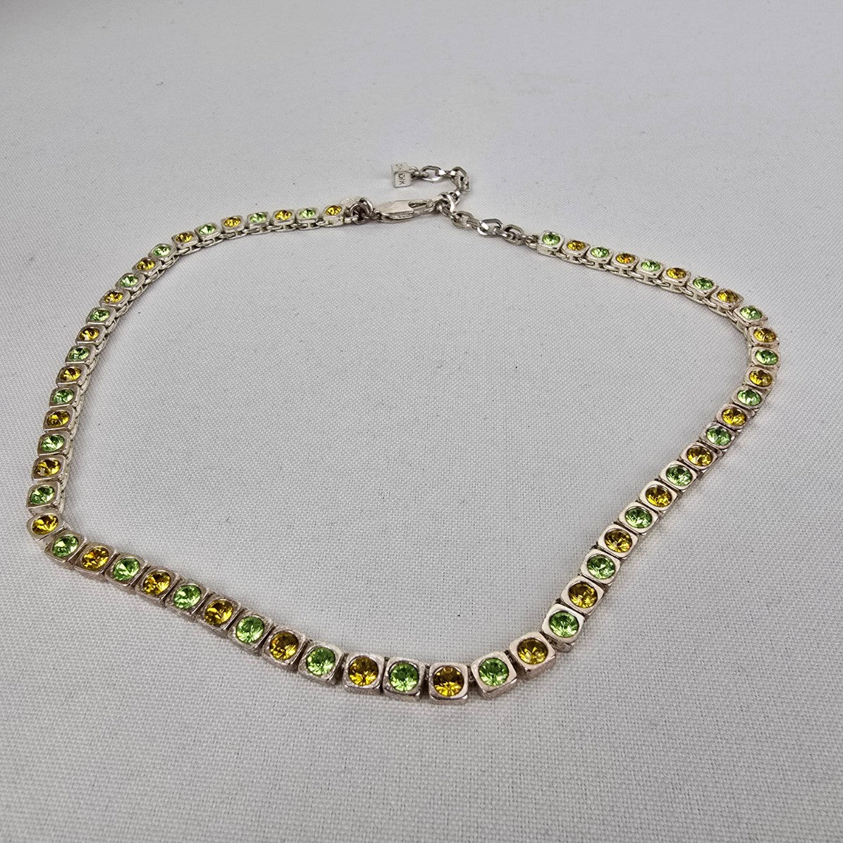 Dyrberg Kern Silver Tone Green & Yellow Rhinestone Collar Necklace