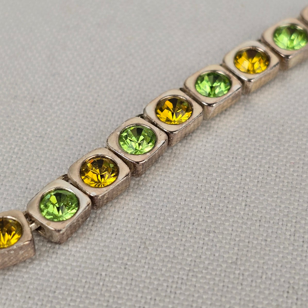 Dyrberg Kern Silver Tone Green & Yellow Rhinestone Collar Necklace