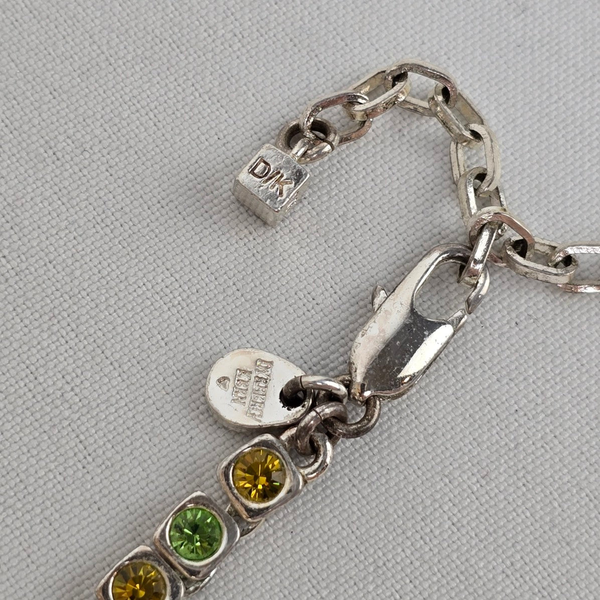 Dyrberg Kern Silver Tone Green & Yellow Rhinestone Collar Necklace