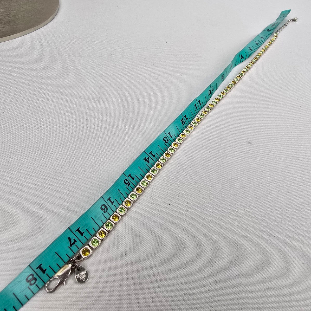 Dyrberg Kern Silver Tone Green & Yellow Rhinestone Collar Necklace