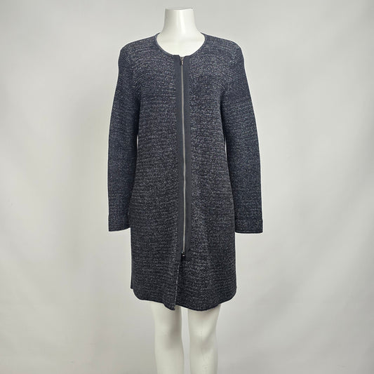 Talbots Black Marled Long Sleeve Zip Front Cardigan Size L Petite