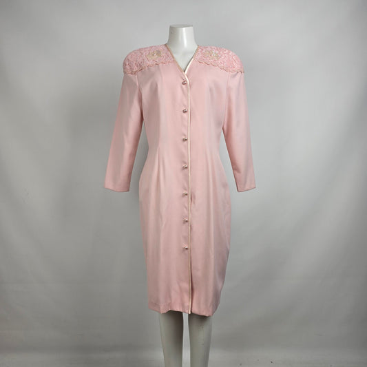 Vintage Lori Weidner Pink Button Up Midi Dress Size L