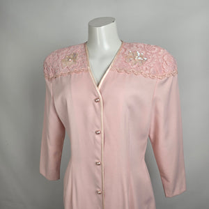 Vintage Lori Weidner Pink Button Up Midi Dress Size L
