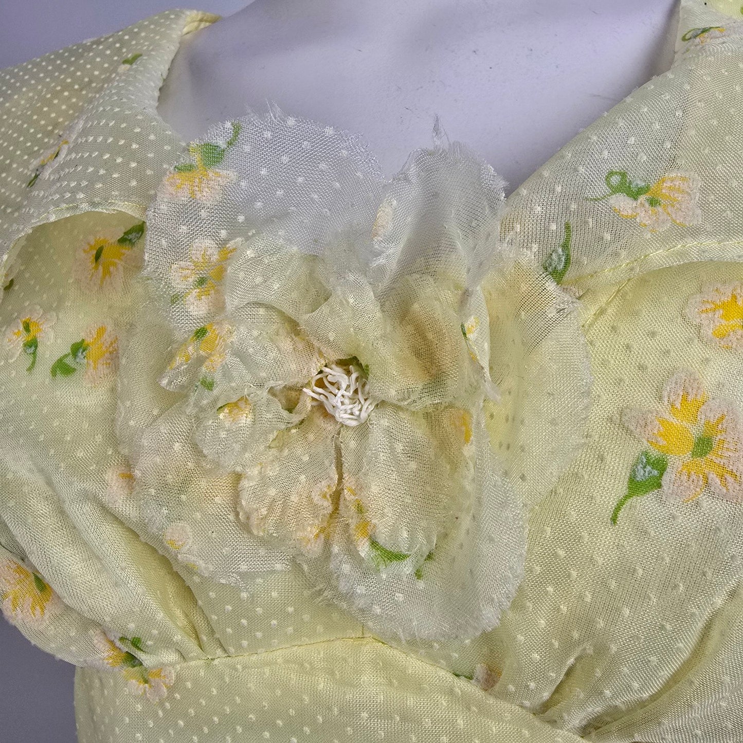 Vintage 70s Yellow Flutter Sleeve Maxi Dress Size S