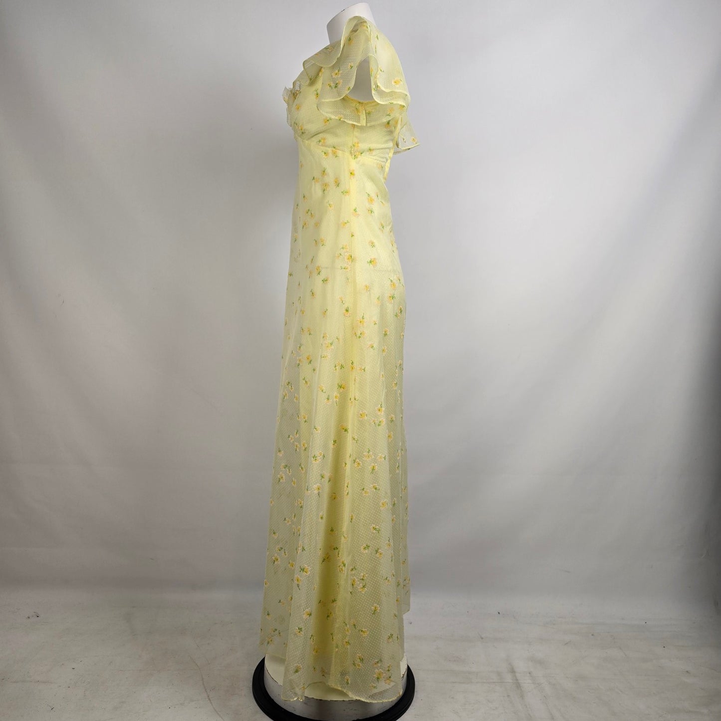 Vintage 70s Yellow Flutter Sleeve Maxi Dress Size S
