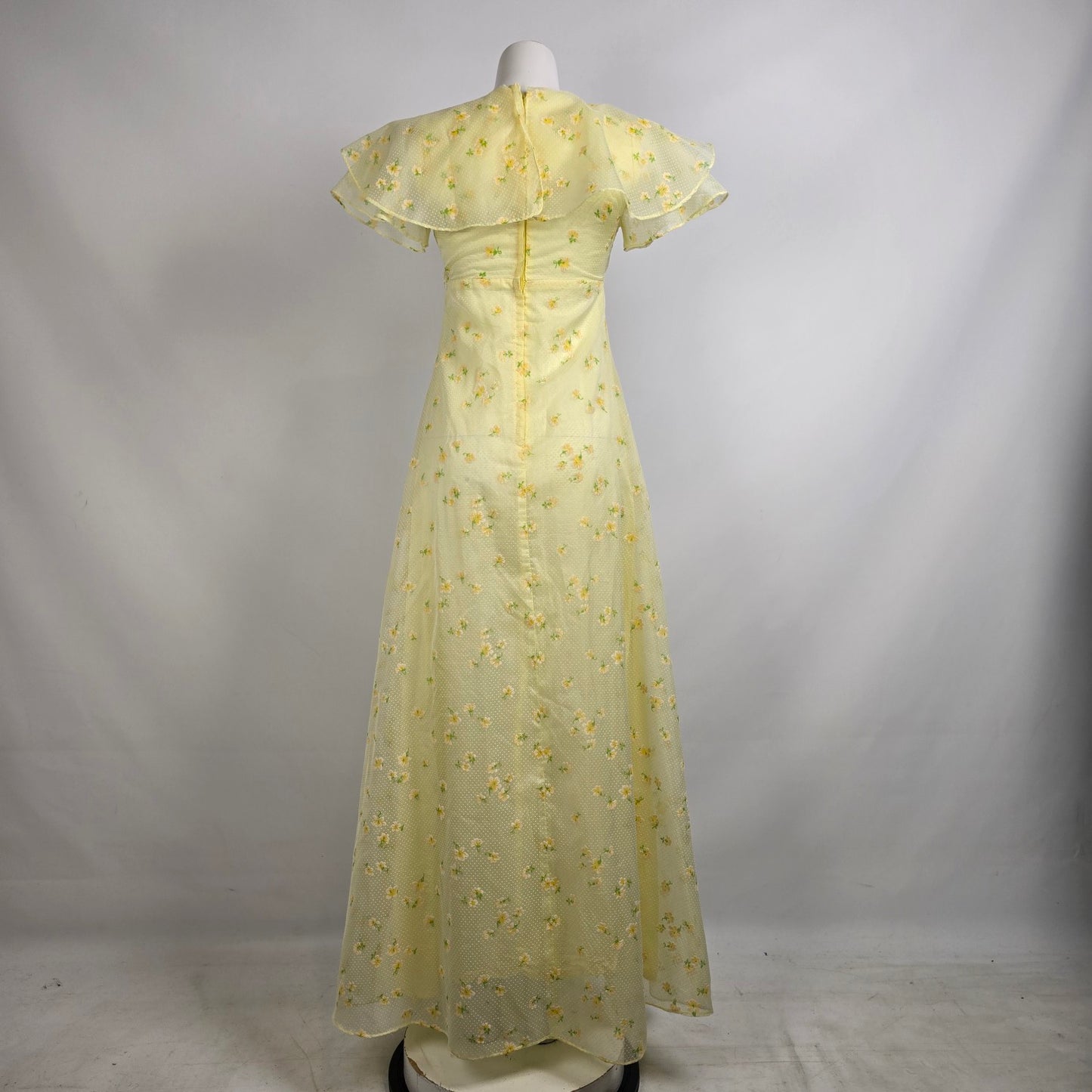Vintage 70s Yellow Flutter Sleeve Maxi Dress Size S