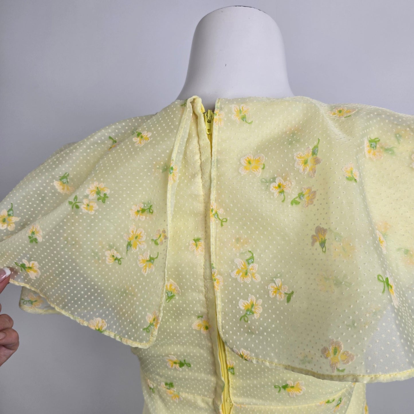 Vintage 70s Yellow Flutter Sleeve Maxi Dress Size S