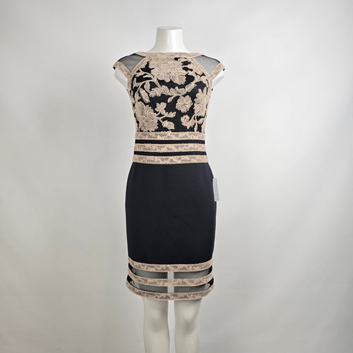 Tadashi Shoji Black & Cream Embroidered Scuba Sheath Dress Size 2