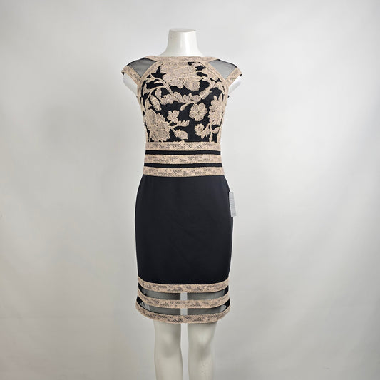 Tadashi Shoji Black & Cream Embroidered Scuba Sheath Dress Size 2