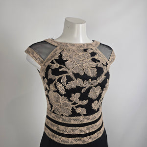Tadashi Shoji Black & Cream Embroidered Scuba Sheath Dress Size 2