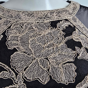 Tadashi Shoji Black & Cream Embroidered Scuba Sheath Dress Size 2