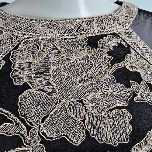 Tadashi Shoji Black & Cream Embroidered Scuba Sheath Dress Size 2