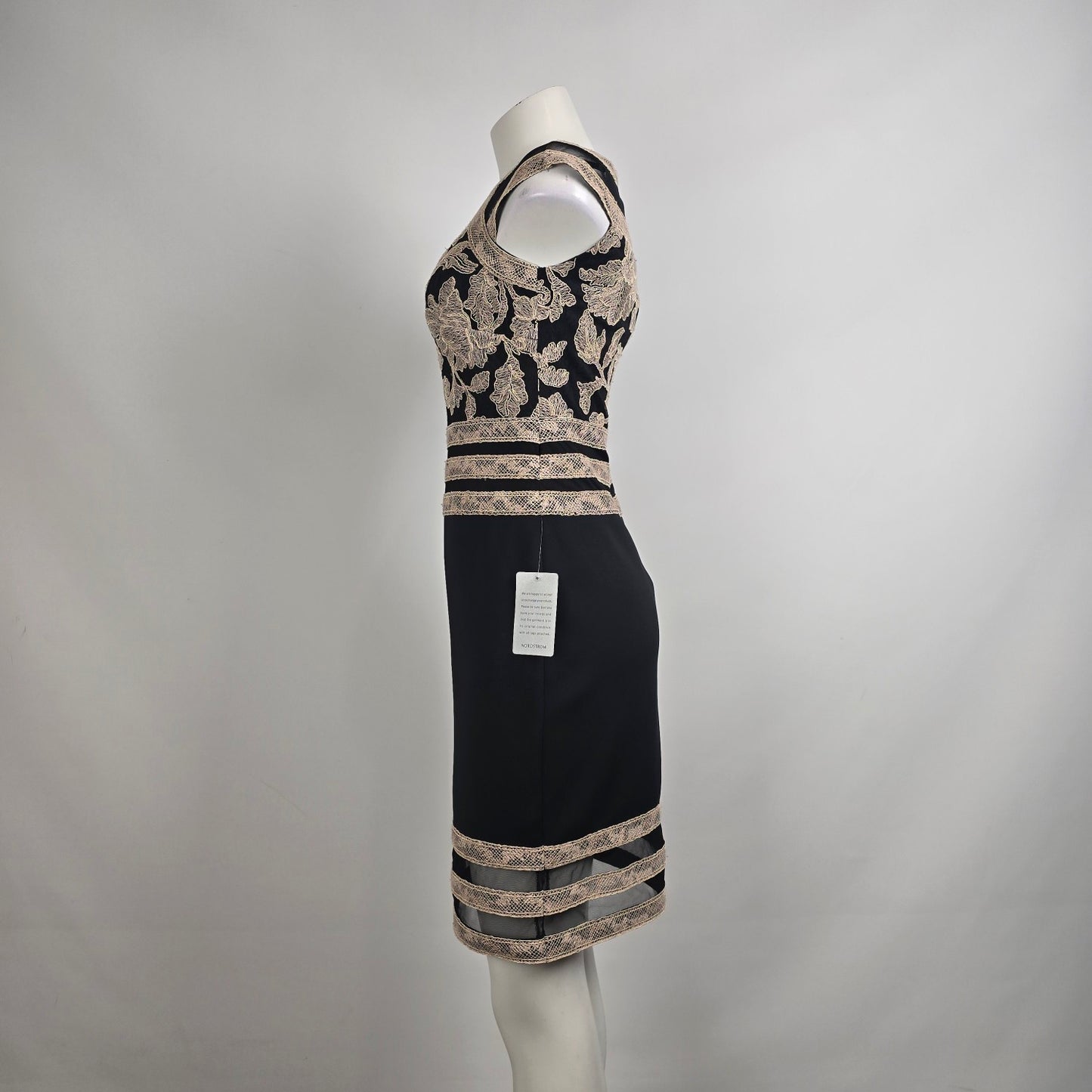 Tadashi Shoji Black & Cream Embroidered Scuba Sheath Dress Size 2