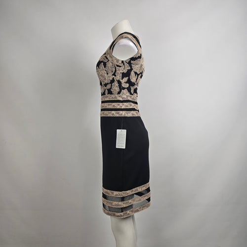 Tadashi Shoji Black & Cream Embroidered Scuba Sheath Dress Size 2