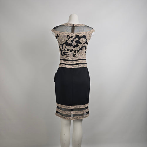 Tadashi Shoji Black & Cream Embroidered Scuba Sheath Dress Size 2
