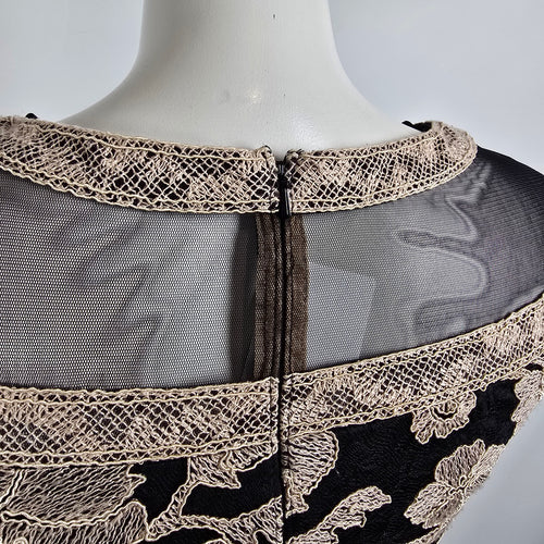 Tadashi Shoji Black & Cream Embroidered Scuba Sheath Dress Size 2