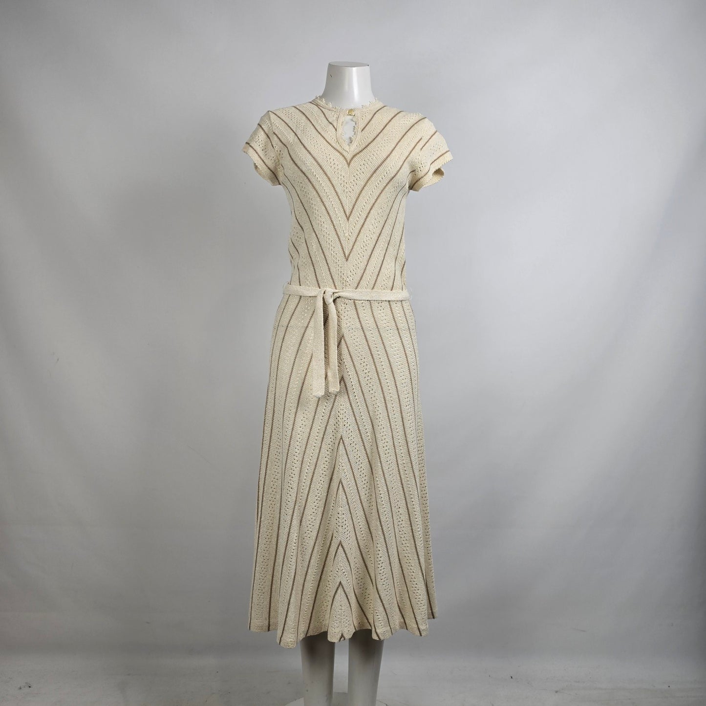 Vintage Lady Anne Cream Crochet Midi Dress Size S/M