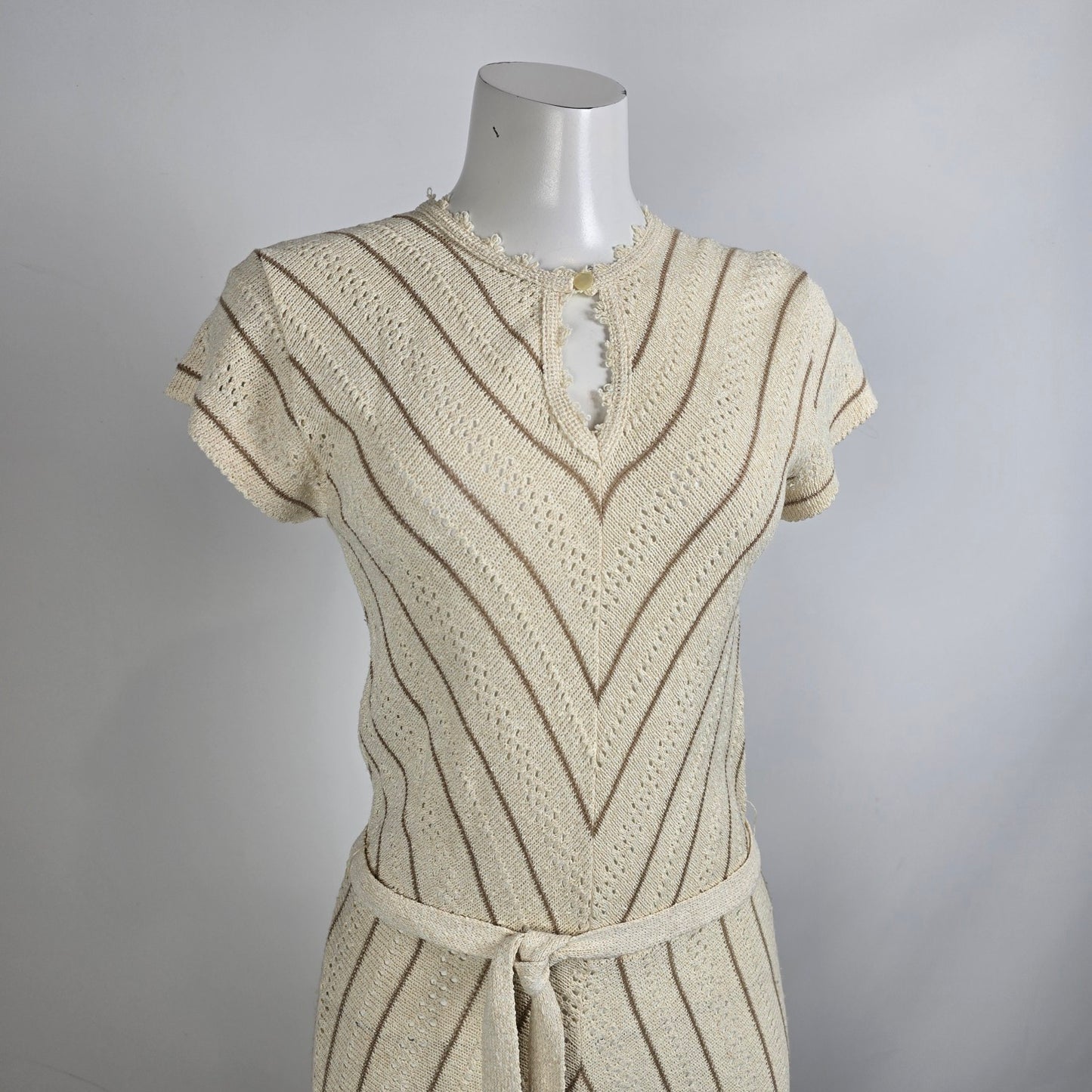 Vintage Lady Anne Cream Crochet Midi Dress Size S/M
