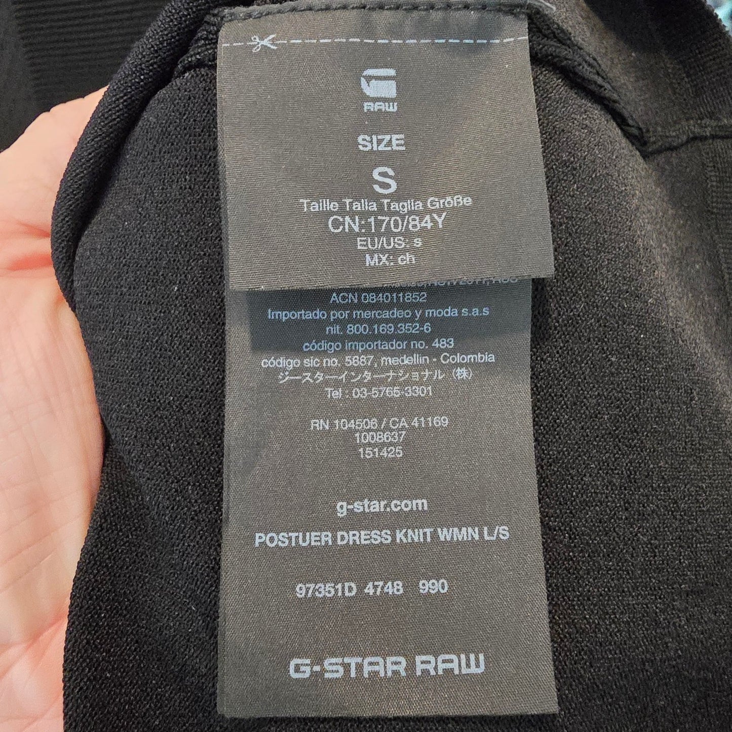 G-Star Raw Correct Posture Black Knit Dress Size S