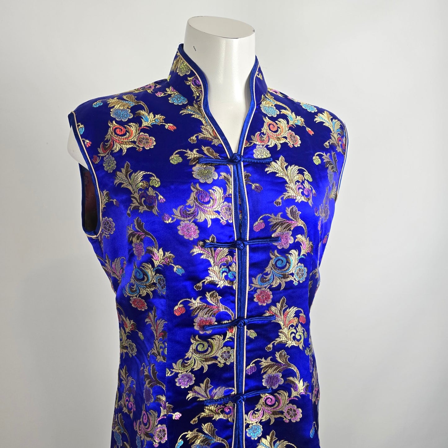 Vintage Tiang Feng Chinese Traditional Cheongsam Silk Satin Dress Size M/L