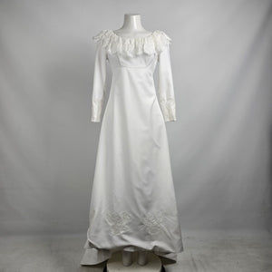 Vintage White Lace Detail Long Sleeve Wedding Dress Size XS/S