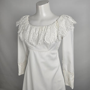 Vintage White Lace Detail Long Sleeve Wedding Dress Size XS/S