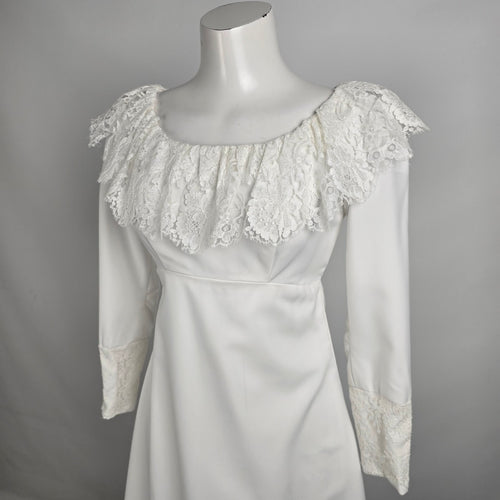 Vintage White Lace Detail Long Sleeve Wedding Dress Size XS/S