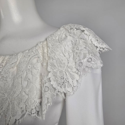 Vintage White Lace Detail Long Sleeve Wedding Dress Size XS/S