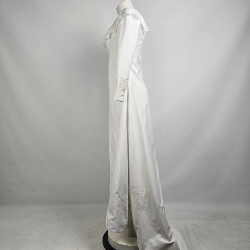 Vintage White Lace Detail Long Sleeve Wedding Dress Size XS/S