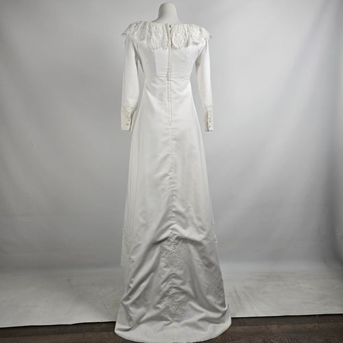 Vintage White Lace Detail Long Sleeve Wedding Dress Size XS/S