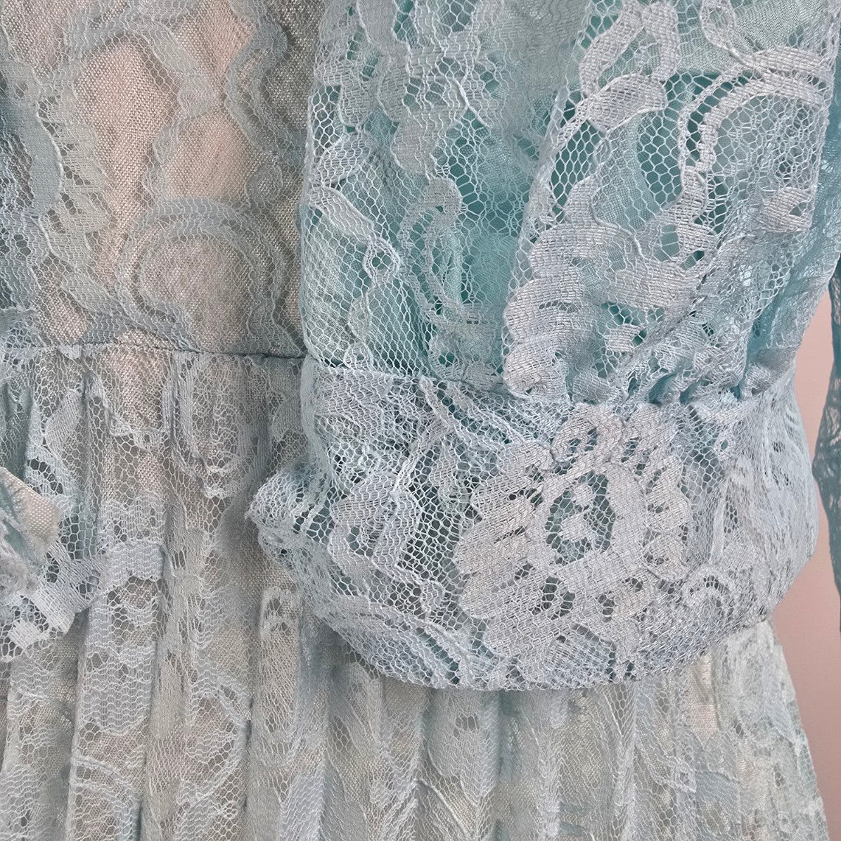 Vintage Blue Lace Pleated Maxi Dress & Cropped Lace Jacket Size M