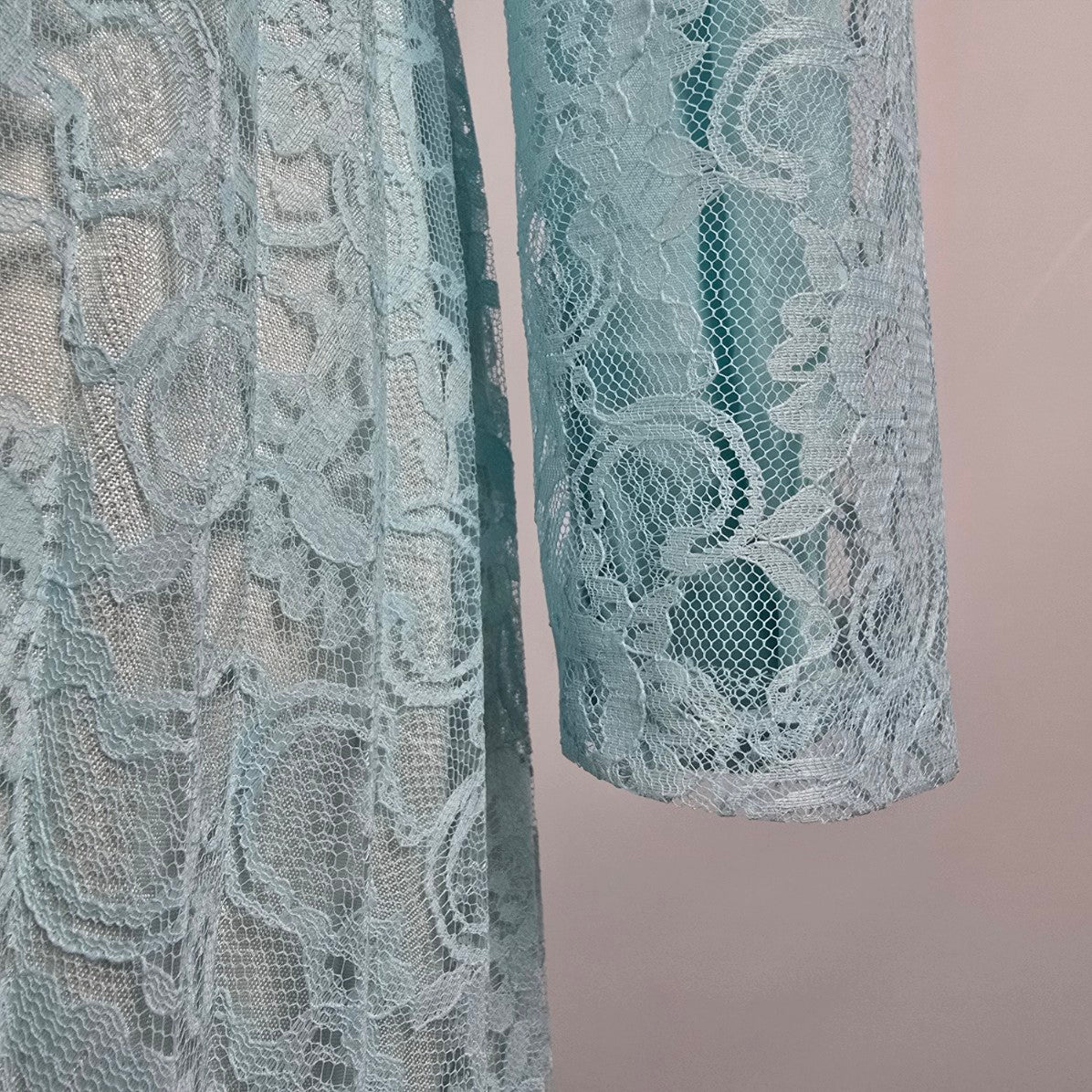 Vintage Blue Lace Pleated Maxi Dress & Cropped Lace Jacket Size M