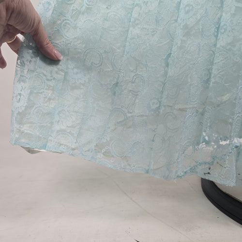 Vintage Blue Lace Pleated Maxi Dress & Cropped Lace Jacket Size M