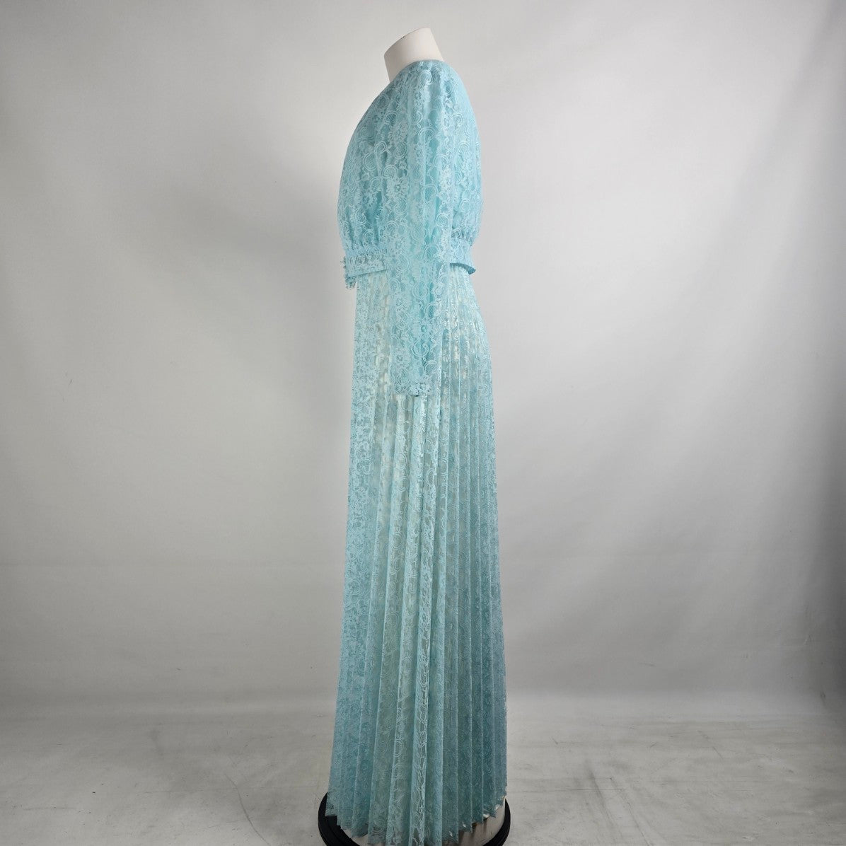 Vintage Blue Lace Pleated Maxi Dress & Cropped Lace Jacket Size M