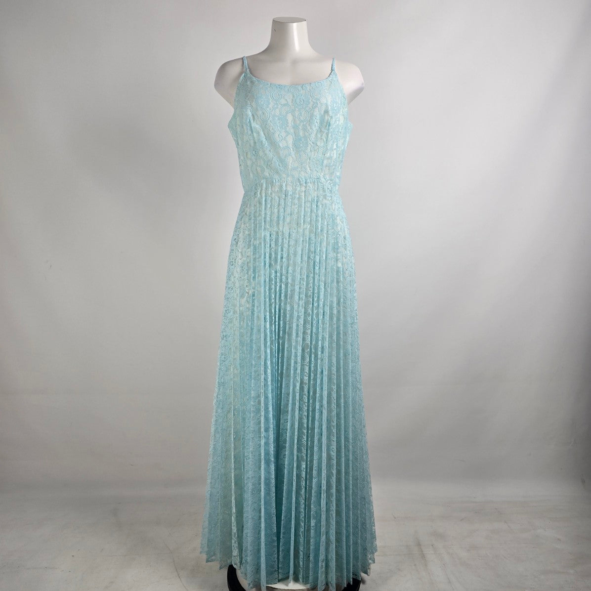 Vintage Blue Lace Pleated Maxi Dress & Cropped Lace Jacket Size M